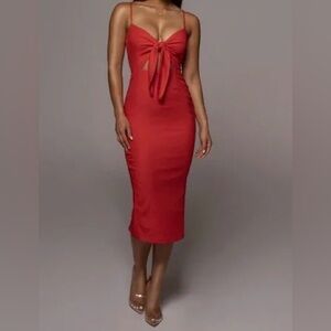 JLUXLABEL Linen Red Tie-Front Midi Dress
